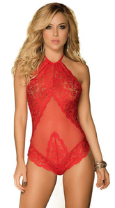ItspleaZure Sheer Mesh Corset Laced Teddy Red for  at itspleaZure